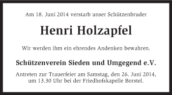 Traueranzeige von Henri Holzapfel von KRZ