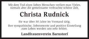 Traueranzeige von Christa Rudnick von KRZ