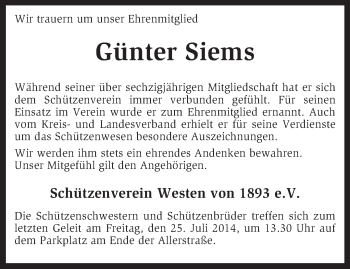 Traueranzeige von Günter Siems von KRZ