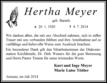 Traueranzeige von Hertha Meyer von KRZ