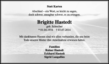 Traueranzeige von Brigitte Hastedt von KRZ