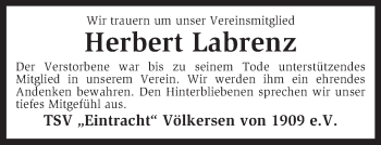 Traueranzeige von Herbert Labrenz von KRZ