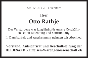 Traueranzeige von Otto Rathje von KRZ