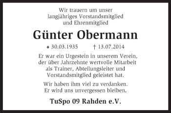 Traueranzeige von Günter Obermann von KRZ