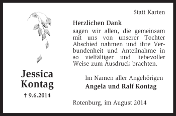 Traueranzeige von Jessica Kontag von KRZ