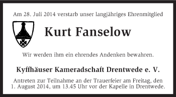 Traueranzeige von Kurt Fanselow von KRZ