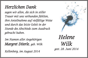 Traueranzeige von Helene Wilk von KRZ