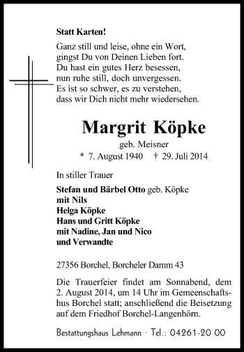 Traueranzeige von Margrit Köpke von KRZ