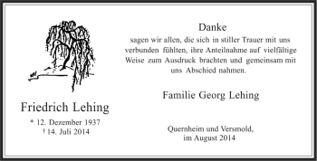 Traueranzeige von Friedrich Lehing von KRZ