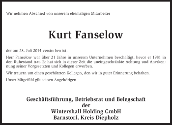 Traueranzeige von Kurt Fanselow von KRZ