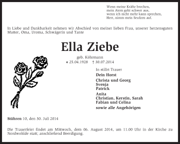 Traueranzeige von Ella Ziebe von KRZ