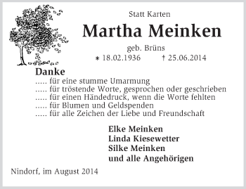 Traueranzeige von Martha Meinken von KRZ