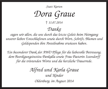 Traueranzeige von Dora Graue von KRZ