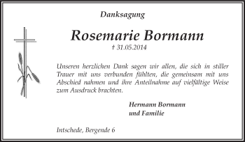 Traueranzeige von Rosemarie Bormann von KRZ