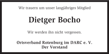 Traueranzeige von Dietger Bocho von KRZ