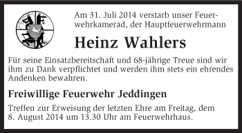 Traueranzeige von Heinz Wahlers von KRZ