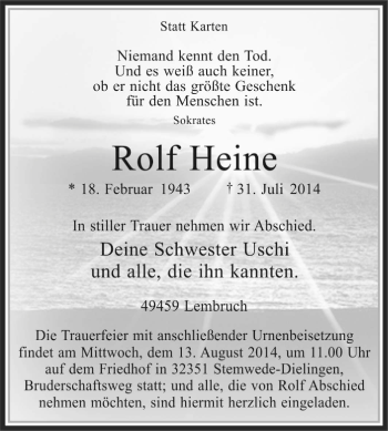 Traueranzeige von Rolf Heine von KRZ