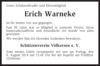 Traueranzeige von Erich Warneke von KRZ