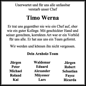 Traueranzeige von Timo Werna von KRZ