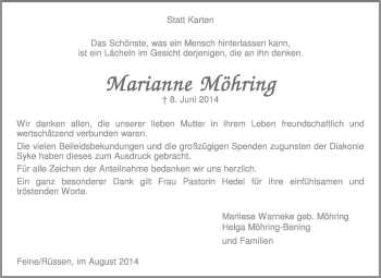 Traueranzeige von Marianne Möhring von KRZ