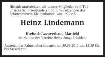 Traueranzeige von Heinz Lindemann von KREISZEITUNG SYKE