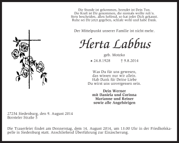 Traueranzeige von Herta Labbus von KRZ