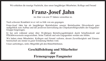 Traueranzeige von Franz-Josef Jahn von KRZ