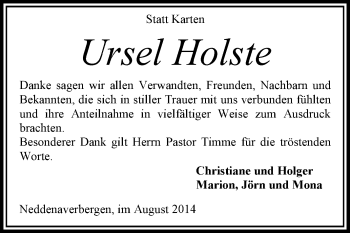 Traueranzeige von Ursel Holste von KRZ