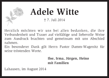 Traueranzeige von Adele Witte von KRZ