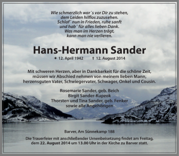 Traueranzeige von Hans-Hermann Sander von KRZ