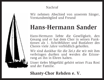 Traueranzeige von Hans-Hermann Sander von KRZ