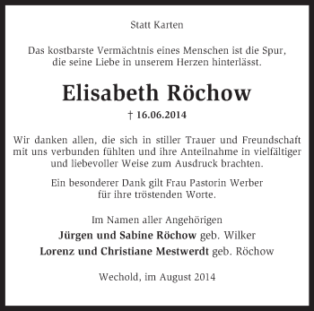 Traueranzeige von Elisabeth Röchow von KRZ