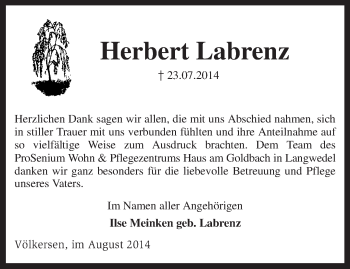 Traueranzeige von Herbert Labrenz von KRZ