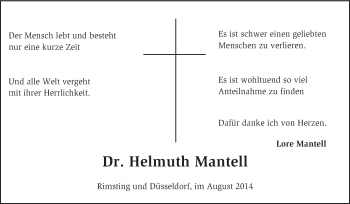 Traueranzeige von Helmuth Mantell von KRZ