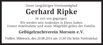 Traueranzeige von Gerhard Ripke von KRZ