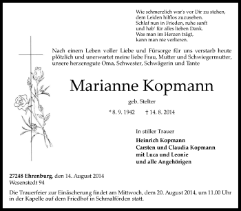 Traueranzeige von Marianne Kopmann von KRZ