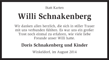 Traueranzeige von Willi Schnakenberg von KRZ