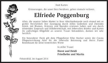 Traueranzeige von Elfriede Poggenburg von KRZ