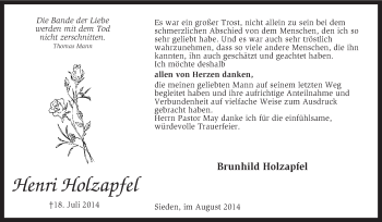 Traueranzeige von Henri Holzapfel von KRZ