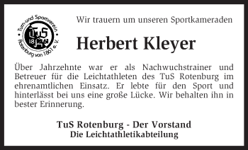 Traueranzeige von Herbert Kleyer von KRZ