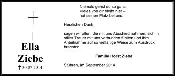 Traueranzeige von Ella Ziebe von KRZ