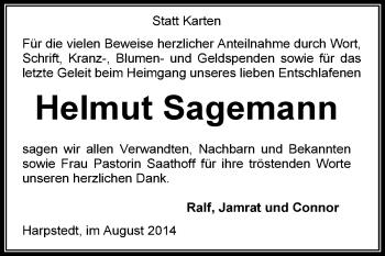 Traueranzeige von Helmut Sagemann von KRZ