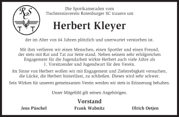 Traueranzeige von Herbert Kleyer von KRZ