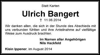 Traueranzeige von Ulrich Bangert von KRZ