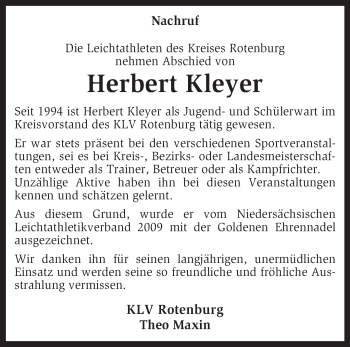 Traueranzeige von Herbert Kleyer von KRZ