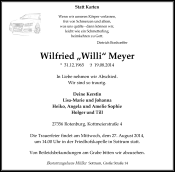 Traueranzeige von Wilfried Willi Meyer von KRZ