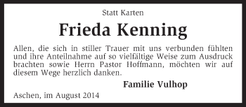 Traueranzeige von Frieda Kenning von KRZ