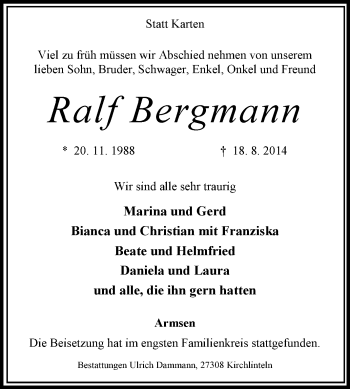 Traueranzeige von Ralf Bergmann von KRZ