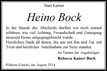 Traueranzeige von Heino Bock von KRZ