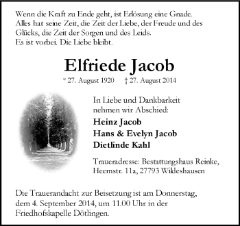 Traueranzeige von Elfriede Jacob von KRZ